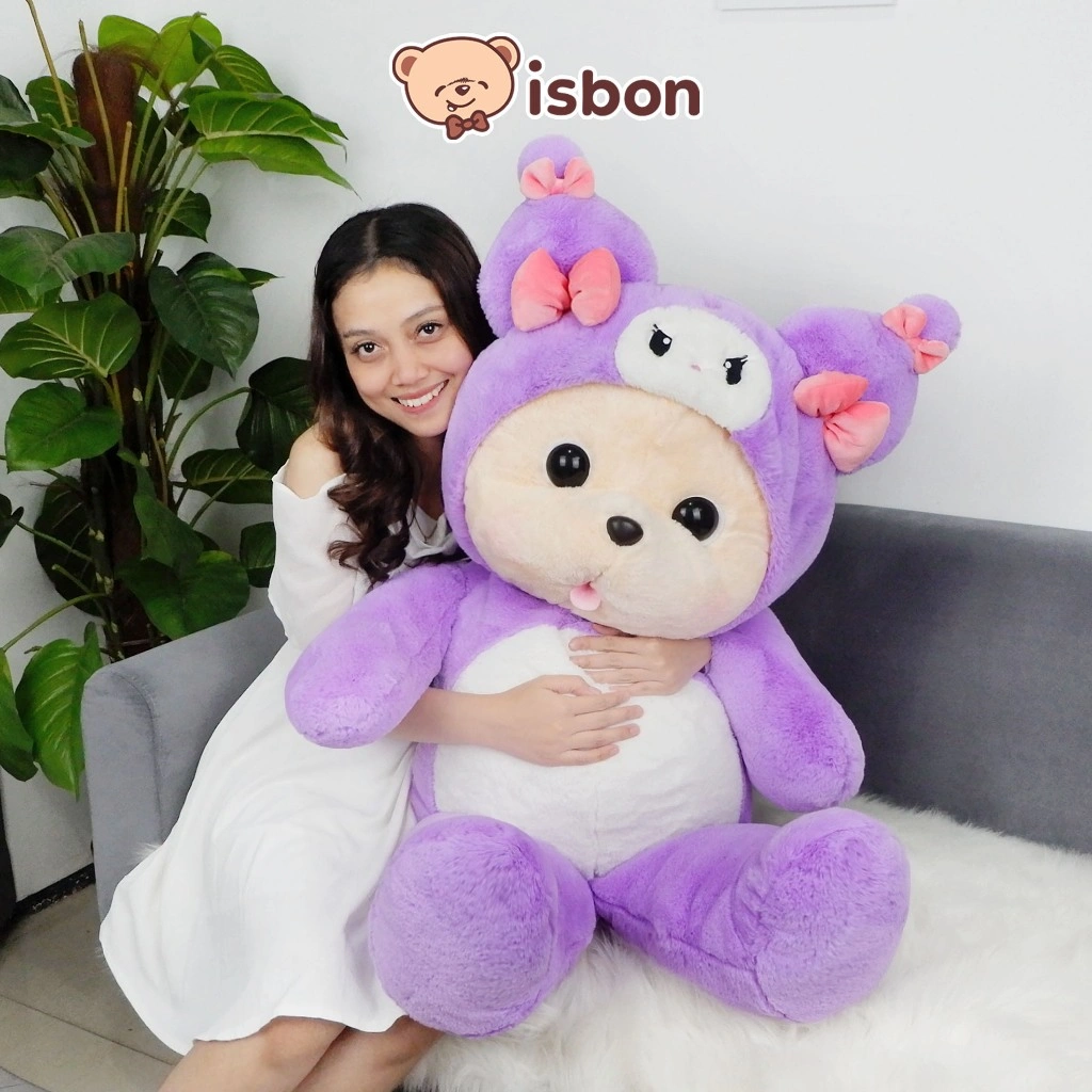 ISTANA BONEKA Jumbo Purple Bear Qumi Beruang Ungu 91cm Telinga Panjang With Pita Lucu Mainan Anak Hadiah Ulang Tahun Spesial Halus Lembut Premium