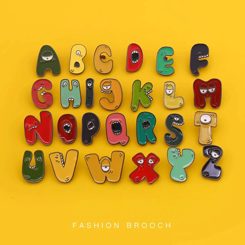 Broom kartun, brooche huruf Inggris, bros mode Korea, bros dekorasi ransel pakaian