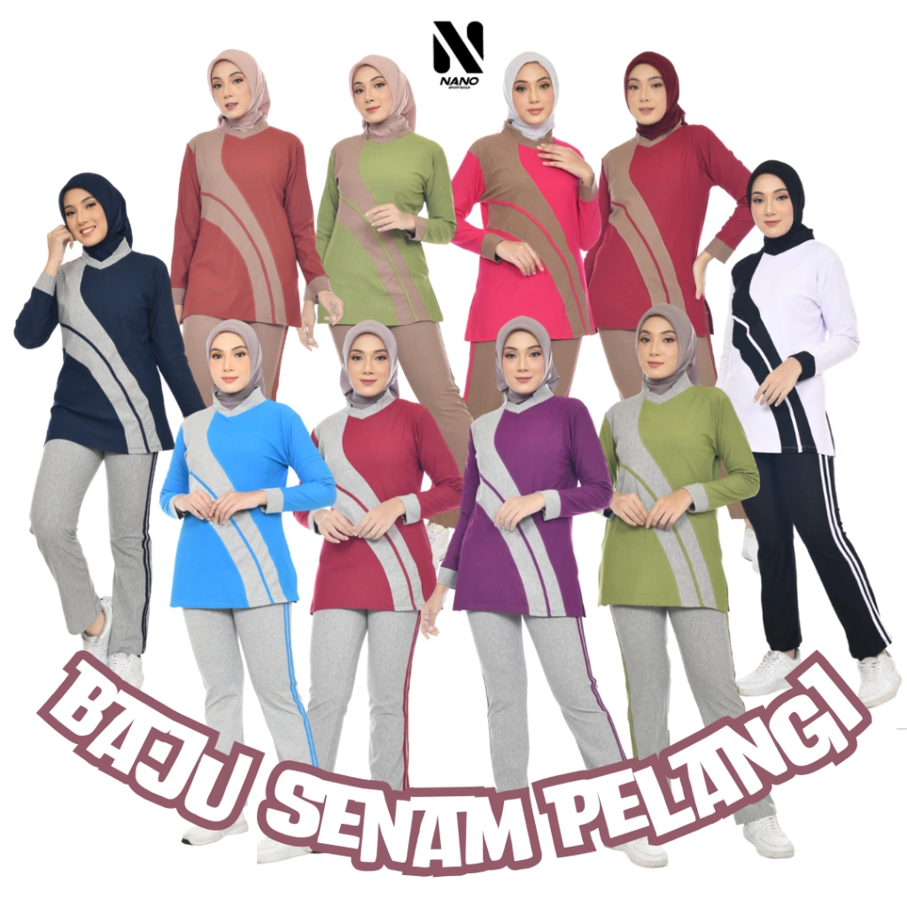 NANO SPORTSWEAR BAJU SENAM MUSLIM WANITA/SETELAN BAJU SENAM MUSLIM PELANGI
