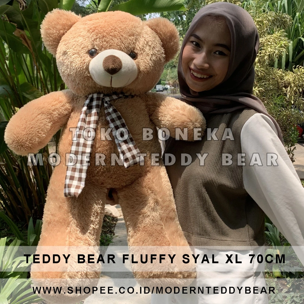 BONEKA BERUANG TEDDY BEAR FLUFFY SYAL JUMBO XL 70 CM untuk kado hadiah ultah wisuda cewek