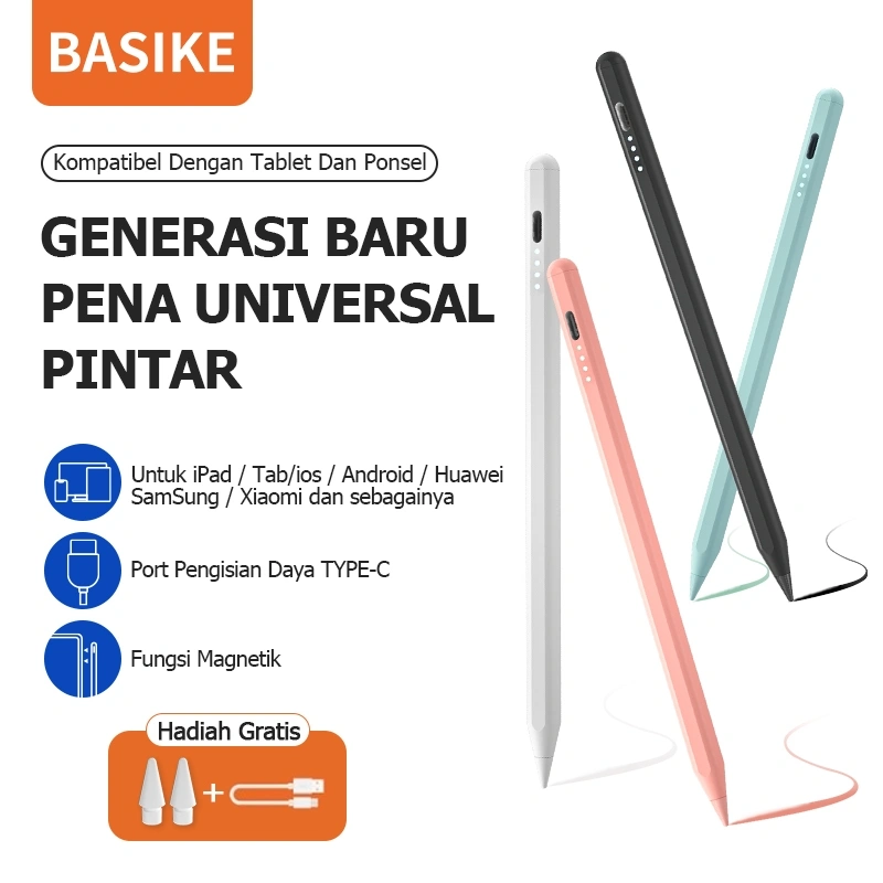 Pena Stylus Universal BASIKE CP23 Type-C Rechargeable 14g Ringan 9-10 Jam Kompatibel iPhone Android Tablet HP Layar Sentuh