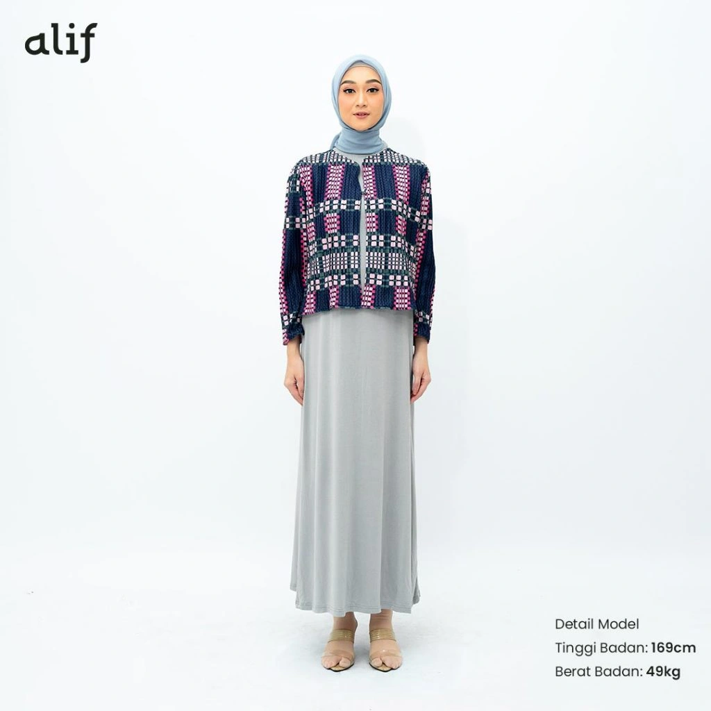 Alif Modern Wear - Cardigan Pleats Plisket Motif - Navy