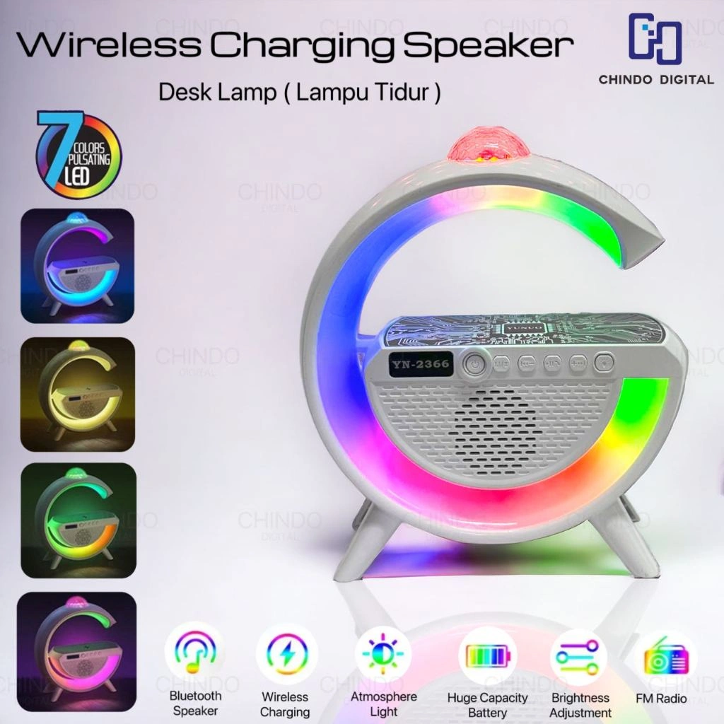 Speaker Bluetooth CID20 With Wireless Charger Smart Home 15W RGB Lights Speaker Lampu Tidur FM Radio