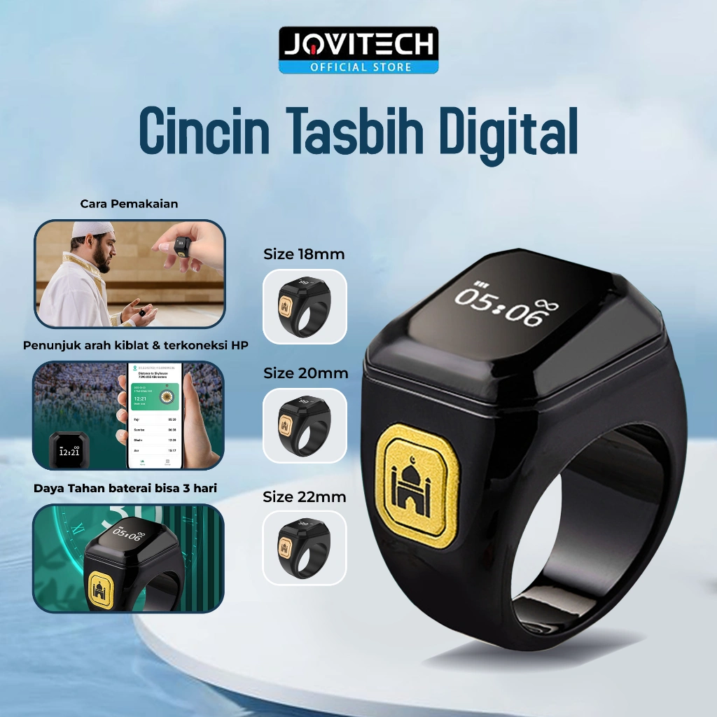Jovitech Cincin Zikr Digital LED Display Bluetooth Tasbeeh Counter Smart Zikr Ring Tahan Air - SR01B