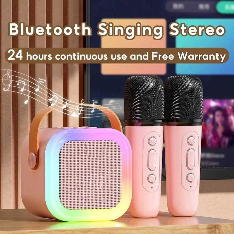 Speaker Mini Karaoke Bluetooth Praktis RGB 2 Mic Wireless - Speaker Portable RGB K12 - Mini Size