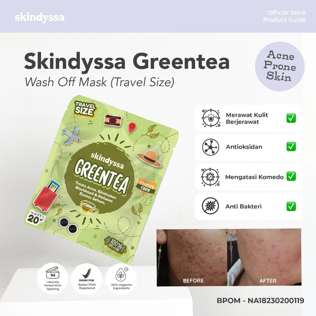 Daisy Organic Skindyssa Travelsize - Greentea | Face Mask | Masker Organik | Masker Bubuk | Masker Viral | Masker BPOM