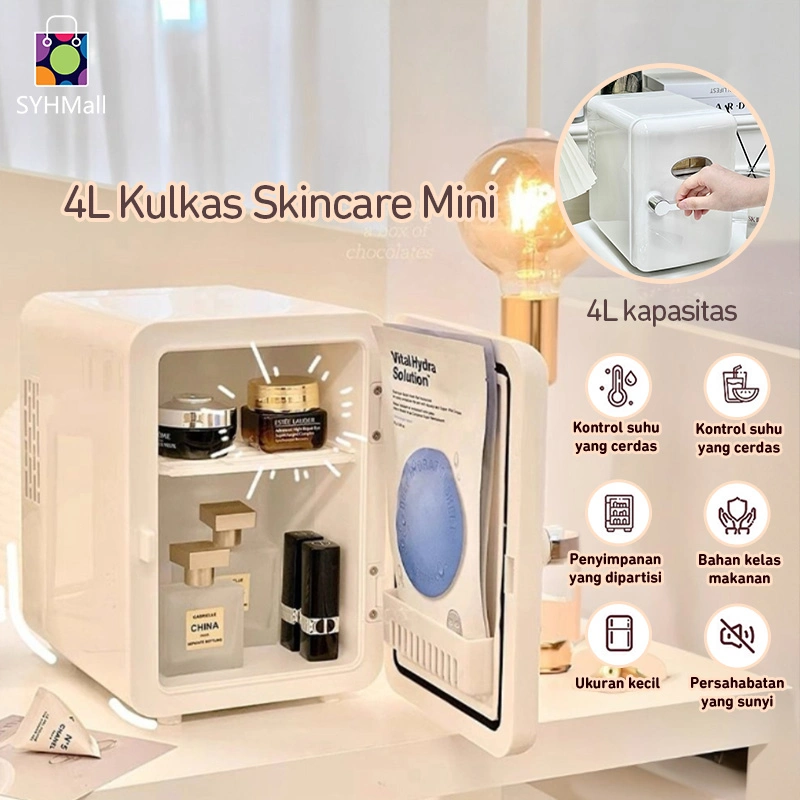 SYH Mall 4L Kulkas Skincare Mini Fridge /Portable Cermin Skin Care Minifridge Kosmetik Makanan