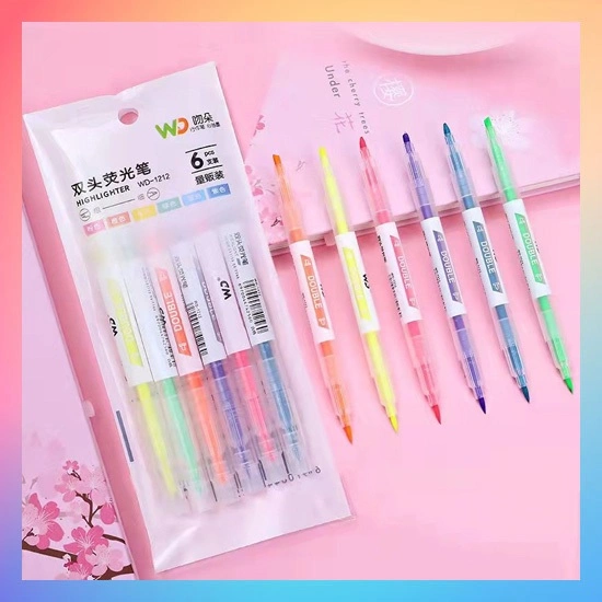 Highlighter Stabilo Warna Warni Isi 6Pcs 2in1 2 Arah / Pensil Stabilo Panjang Warna 2 Sisi / Stabilo Set / Pensil Warna Melukis Mewarnai