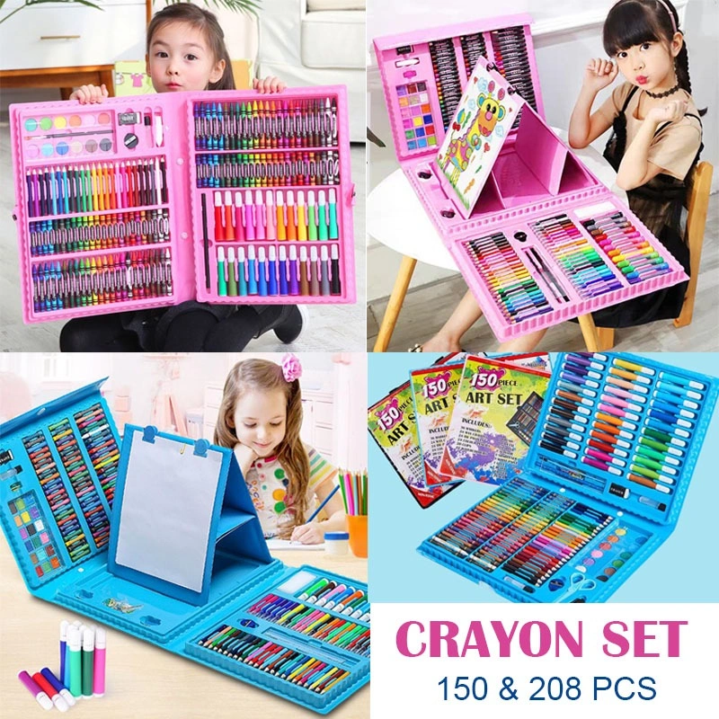 Crayon Set Anak Pensil Warna 150pc 208pc Set Krayon Spidol Gambar Mewarnai Anak