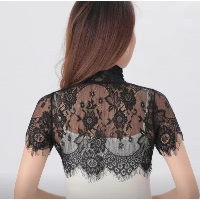 Fake Collar Atasan Brokat High Collar Crop