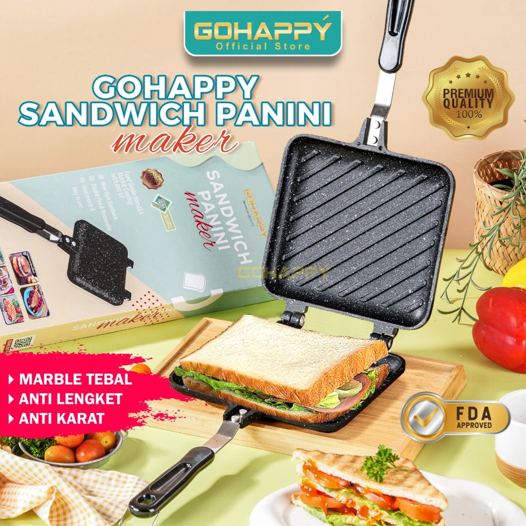 GOHAPPY Alat Panggang/TOASTER Roti Sandwich Panini Maker (Anti lengket marble FOOD GRADE) GHC57