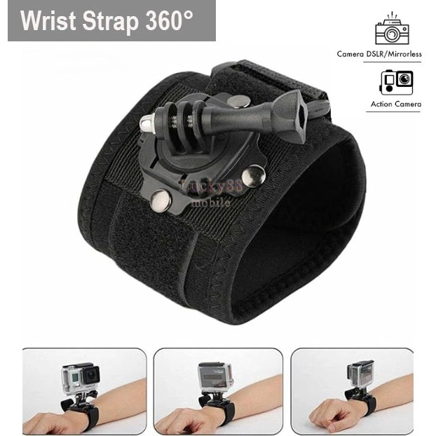 Wrist Strap Adjustment Rotasi 360° & 180° For Camera Action Gopro DJI Insta360 Xiaomi Yi Cam Brica SJCam Aksessoris Kamera Aksi Tali Lengan Pergelangan Tangan Mount Stand Dengan Sekrup Adaptor Adapter Tali Dudukan Camera Fotografi Olahraga ekstrem