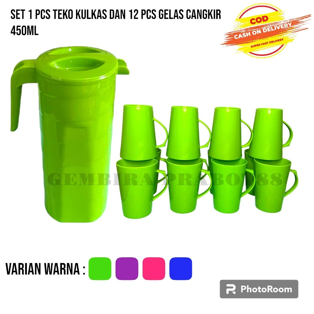 COD SET  12 PCS CANGKIR 450 ML FREE 1 PCS TEKO ULIR ( 12 PCS CANGKIR + 1 PCS TEKO ULIR )