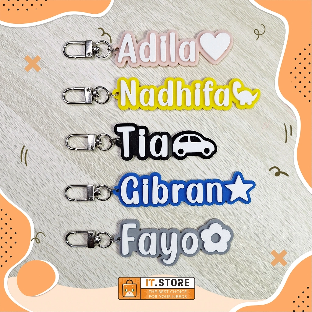 Gantungan Kunci Akrilik Timbul Custom Nama + Icon / Gantungan Tas