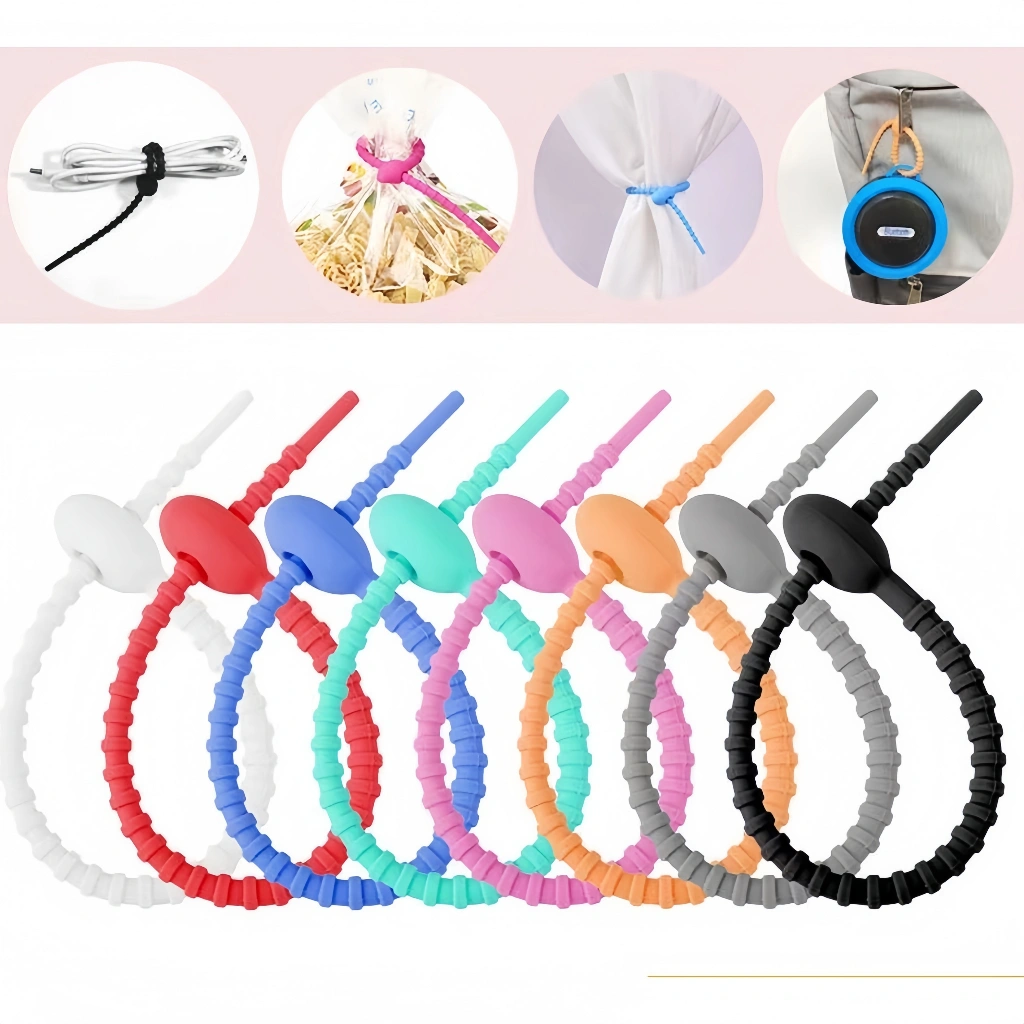 Pengikat Kabel Serbaguna 17cm & 21cm - Tali Kabel, Pengikat Headset, Tali Kabel, Pengikat Snack, Ganci Silikon Multifungsi Lucu
