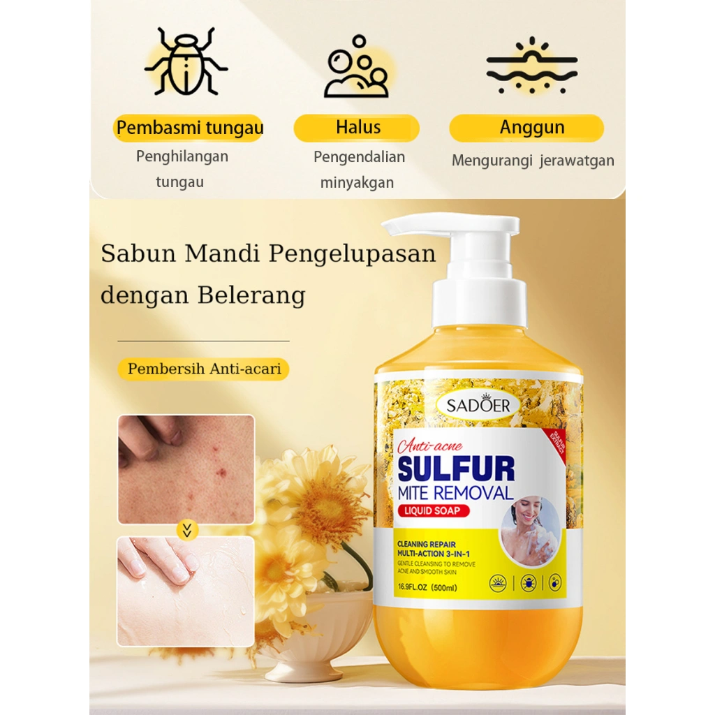 ✨Ada hadiahnya✨Gel Mandi Anti Jerawat Sulfur Penghilang Asam 500Ml Gel Mandi Pemutih Gel Mandi