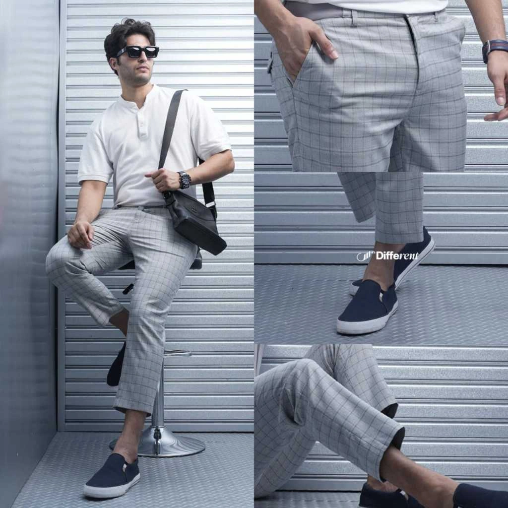 Samase Sirwal Office Tartan Ankle Pants Slim Fit K012 Semi Wool