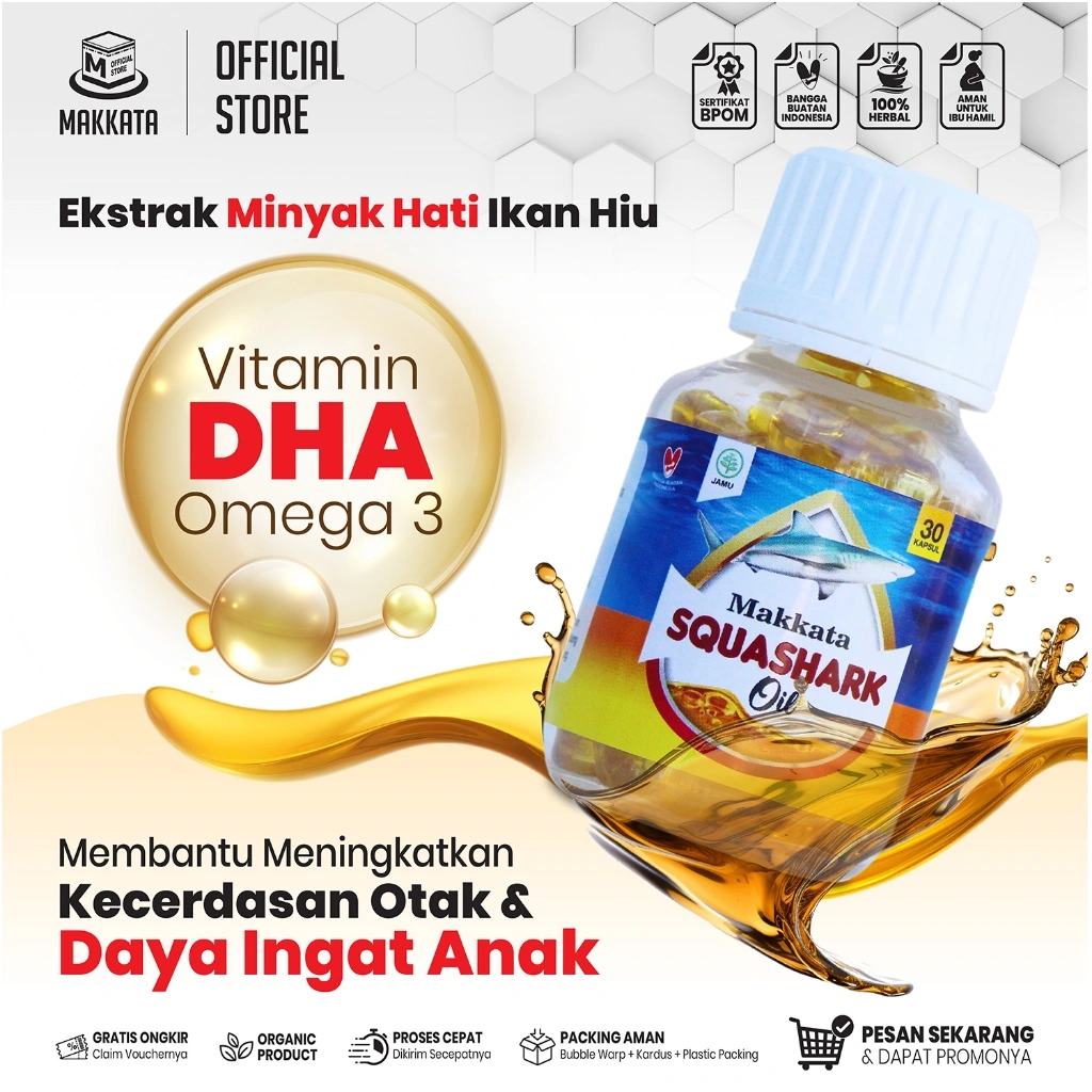 SQUASHARK Vitamin DHA Omega 3 Ekstrak Minyak Hati Ikan Hiu Meningkatkan Kecerdasan Otak & Daya Ingat