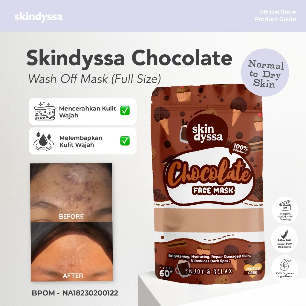 Daisy Organic Skindyssa - Chocolate | Face Mask | Masker Organik | Masker Bubuk | Masker Viral | Masker BPOM