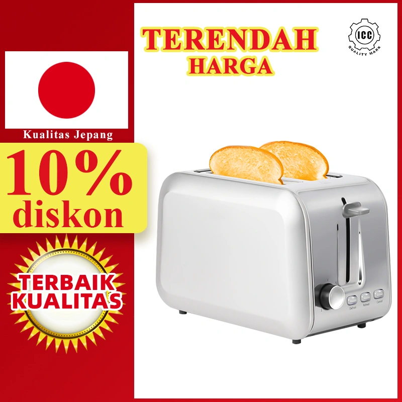 LAHOME Pemanggang Roti Elektrik Otomatis Sandwich 7 Tingkat Suhu 2 Slot, Pemanggang Roti Baja Tahan Karat Panggang ,Pop Up Toaster Bread Baking Sandwich Multifunctional Electric Breakfast Machine Toast Kebabs Hot Dog Grill Steak Chicken Stainless Steel