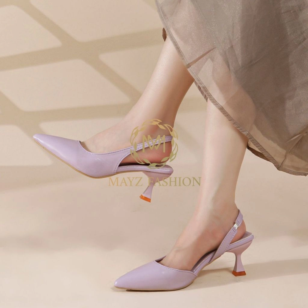 Heels Pesta Wanita Sepatu Hak Kitten Ujung Lancip Lilac Green Beige 1911
