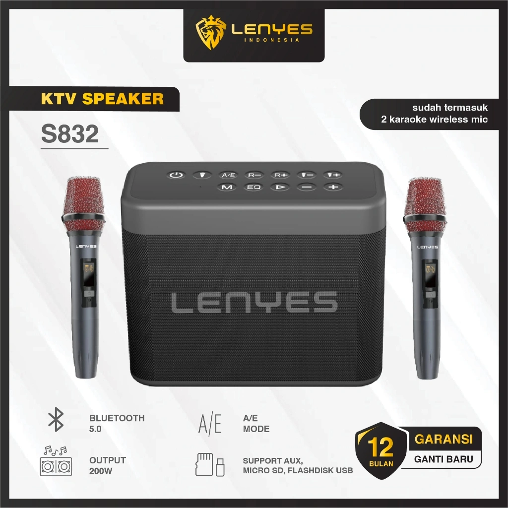 LENYES S832 200W Outdoor KTV Wireless Speaker + Microphone Karaoke Bluetooth 5.0 Heavy Bass TWS