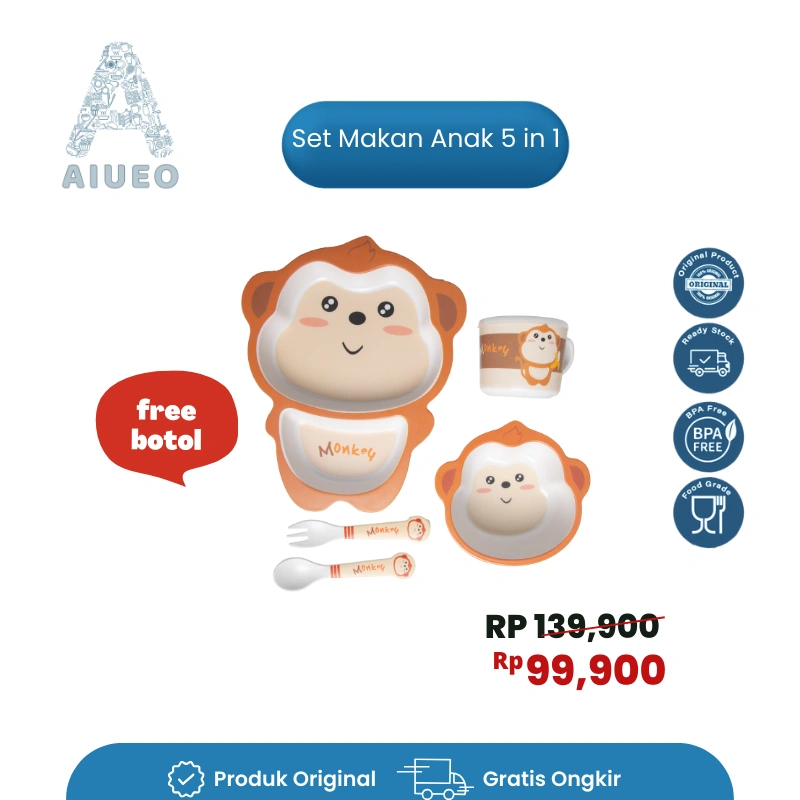 Piring Makan Bayi Anak Lengkap Karakter 5 in 1 Bamboo Fiber Feeding Set Persegi Piring Makan Anak Balita Peralatan Makan Anak BPA Free - Tempat Makan Balita Karakter Hewan Lengkap - Kado Balita