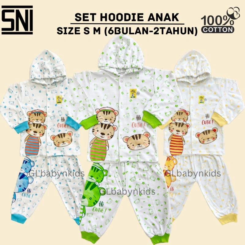 Piyama Hoodie Anak Size S M All Size 6 Bulan - 2 Tahun Katun SNI