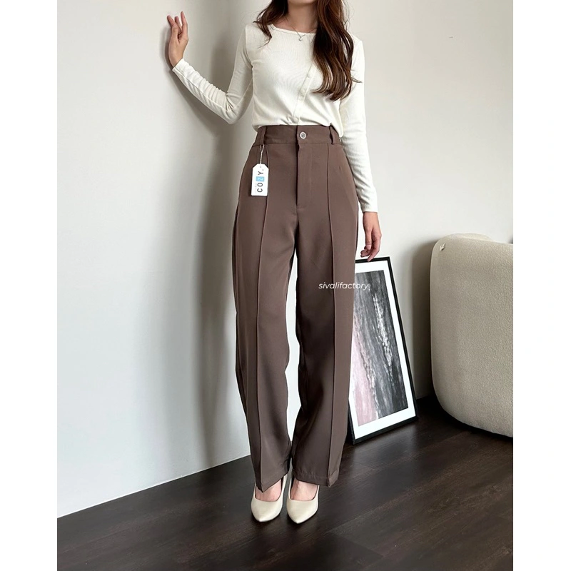 SIVALI Office Pants - Celana Kulot Highwaist Polyester Wanita - Trousers Kantor Formal / Casual Long Cullote | 889