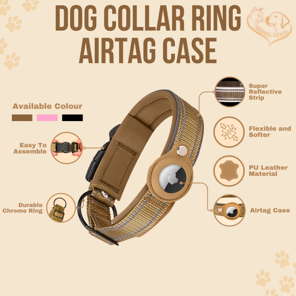 Pet Collar AirTag Cover Kalung Kerah Pelacak Anjing Anti Hilang Necklace Leash Dog Strap Rekflektif Aksesoris