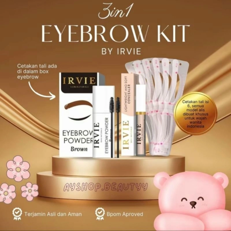 (BPOM) 3in1 Eyebrow Powder by Irvie BPOM, HALAL MUI, Eyebrow Powder+ Spoolie + Concealer + Cetakan Alis Tali Silikon didalam box