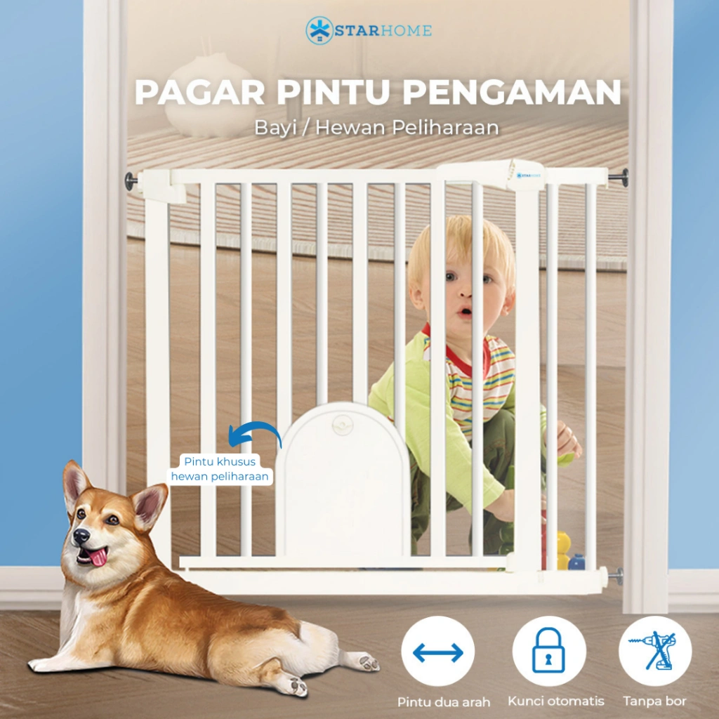 Pagar Bayi Pintu Pagar Pengaman Tangga Balkon StarHome Pembatas Tangga Dapur Kamar Mandi Baby Safety Gate Baby Gate