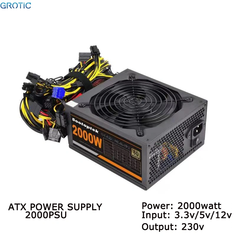 GROTIC Power Supply 2000W PSU Mining 80+ Plus Gold Multi-Channel ATX