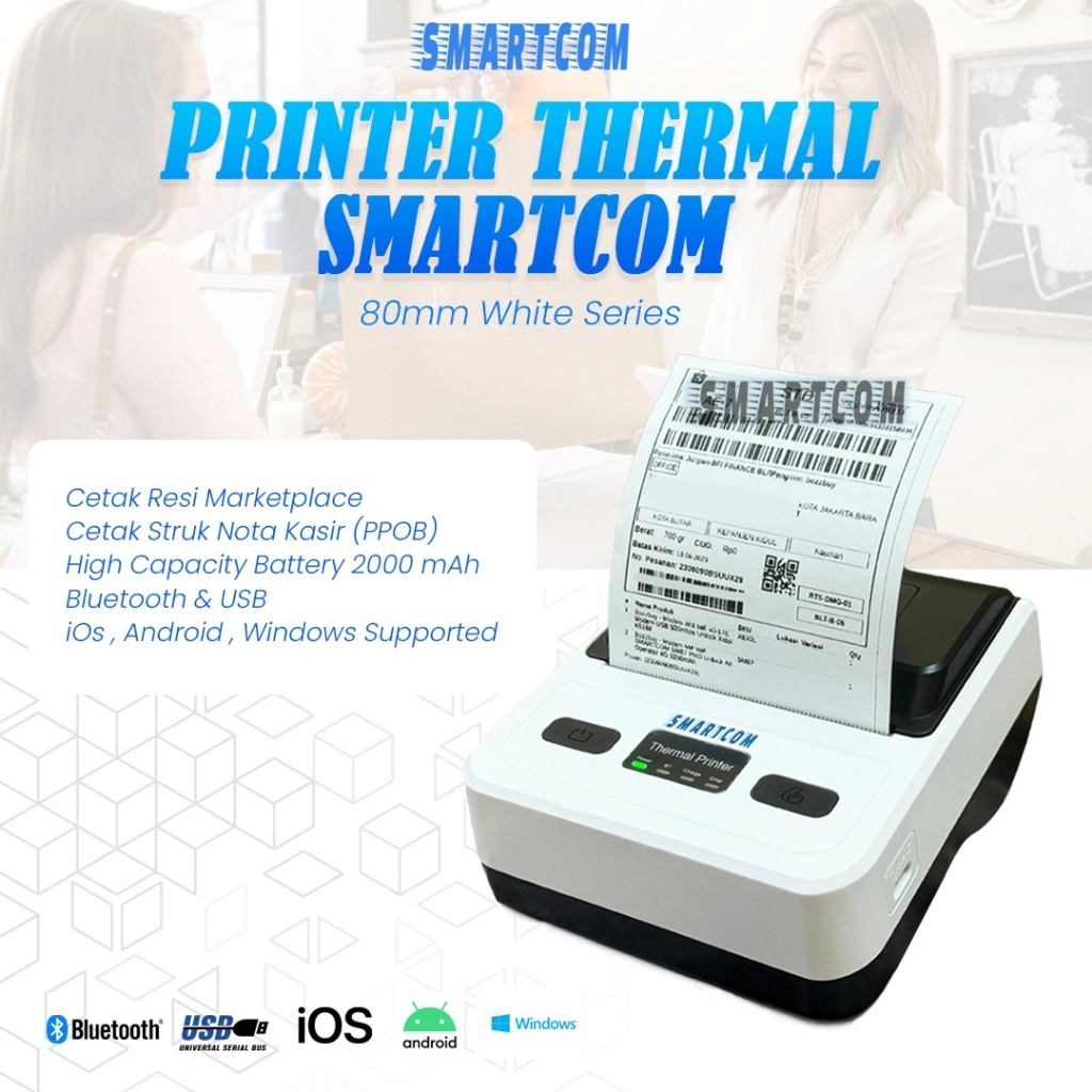 < SMARTCOM > Printer Thermal Bluetooth 80mm Cetak Resi Alamat Struk Label Marketplace