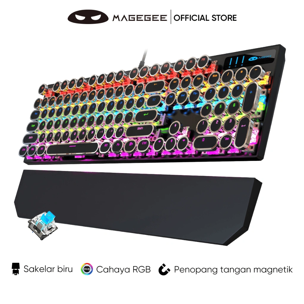 MAGEGEE Mechanical Keyboard Gaming Wired 100% Layout LED Light Blue Switch MK-STORM