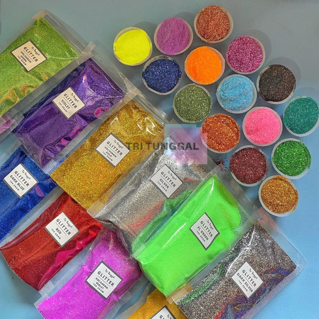 GLITTER Kemasan Jumbo 100gr gram Plastik Glitter Powder Gliter Eceran Sablon Resin Pernak Bubuk Padat Padatan DIY Kerajinan Kesenian Art Prakarya Seni Perlengkapan Peralatan Kilau Craft Crafting Warna Warni Paint Painting Colour Color Colorful Malang
