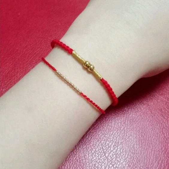 Gelang Merah kombinasi bulatan gold anti karat m117 Tali nylon tahan air