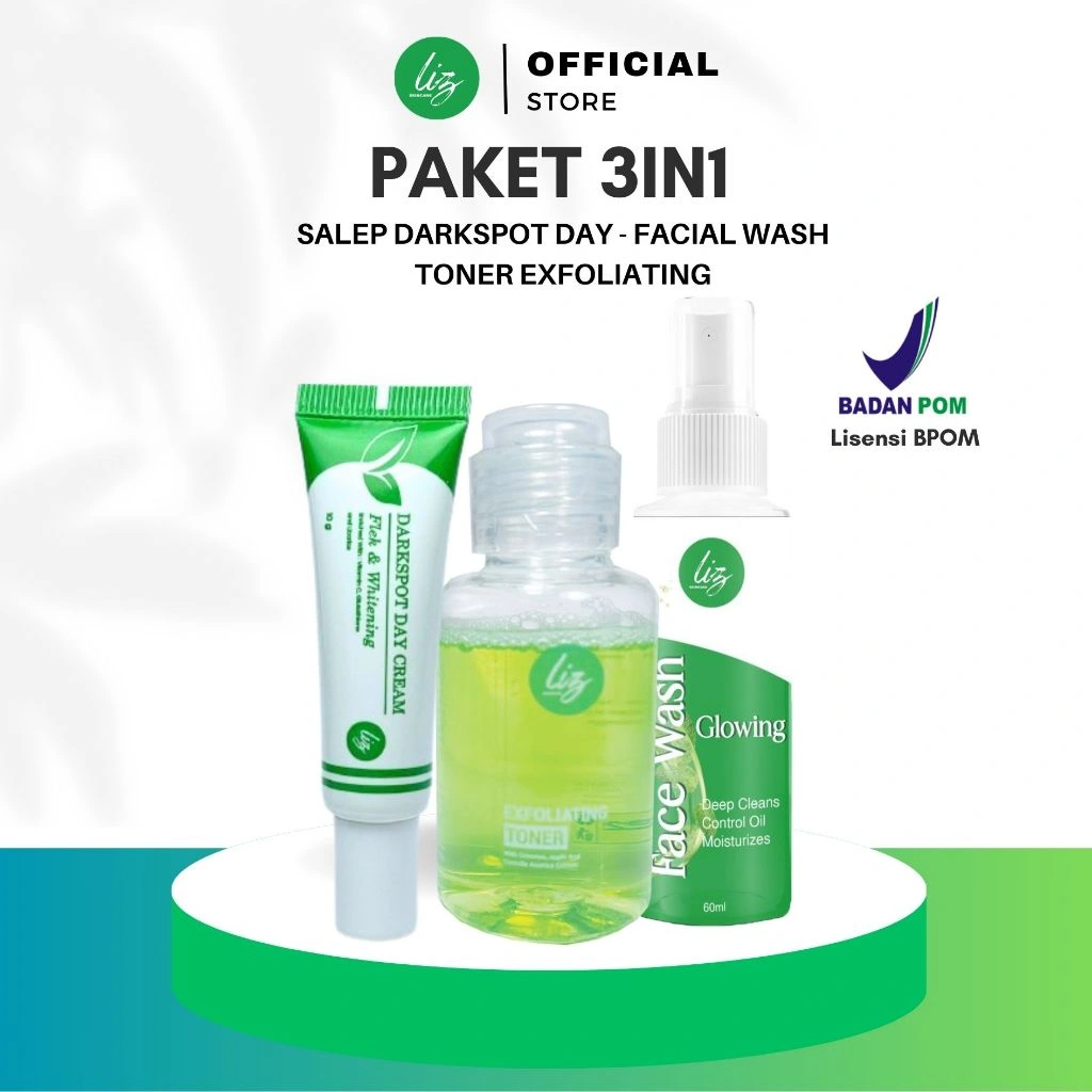 Elzet Skincare BPOM Paket 3in1 Flek Toner Exfoliating Sabun Salep Siang Whitening Flek Hitam