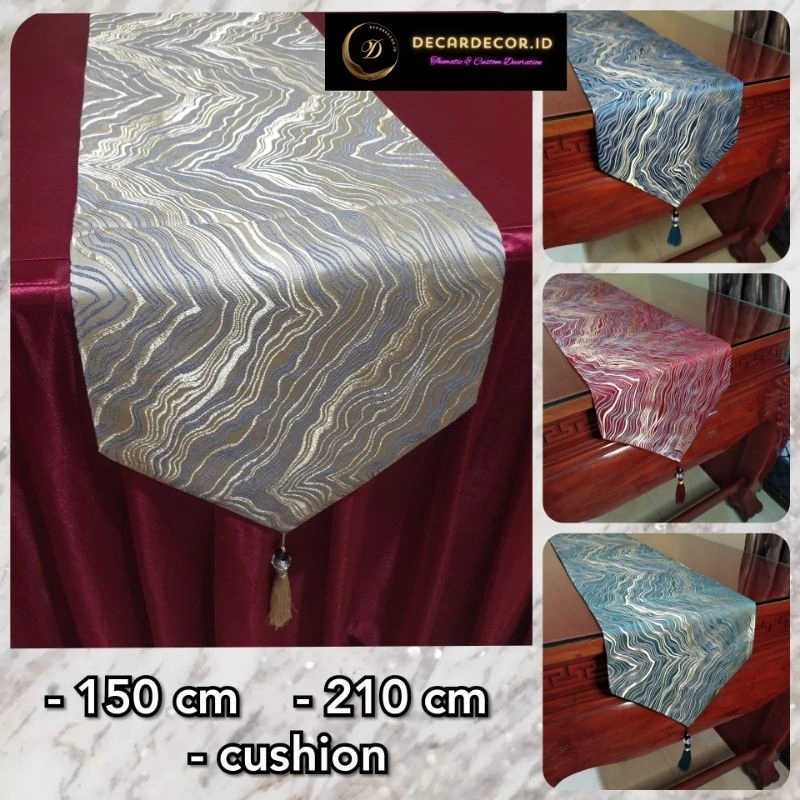 Table Runner Bed Runner Taplak Meja Panjang Marble Ivory - Taplak Meja TV Konsol Buffet