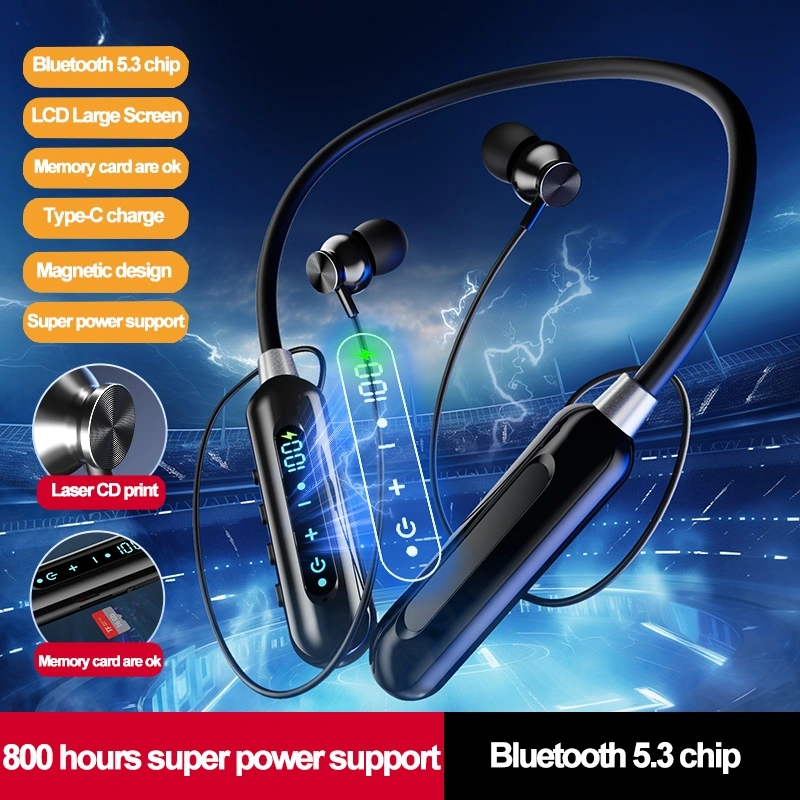 Bluetooth Earphones  Wireless Headphones Bass Bluetooth Headphone Stereo Sports Neck Wireless Earphone Neckband with Mic