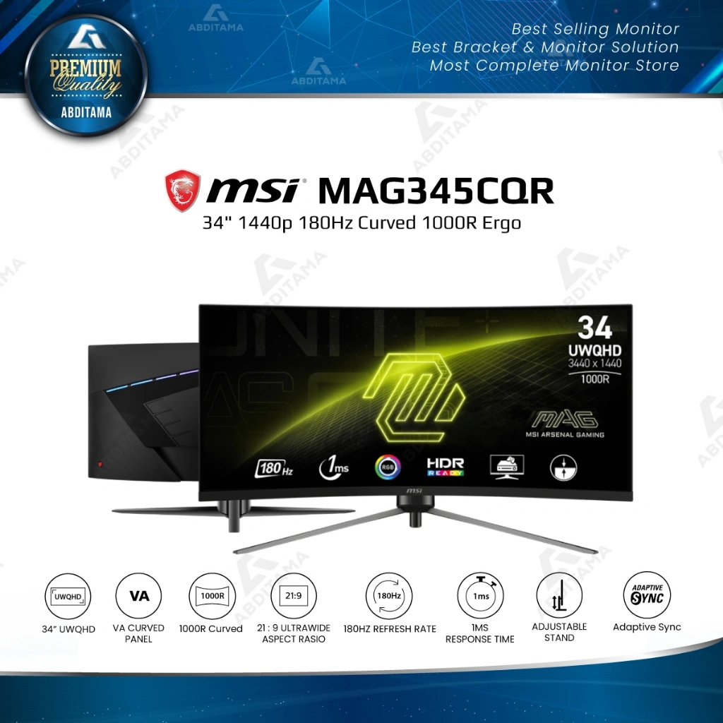 MSI MAG345CQR 180Hz | MAG345CQRF E20 200Hz 34" Curved 1000R VA UWQHD 1440p 180Hz HDMI 2.0x2 DP 1.4x1