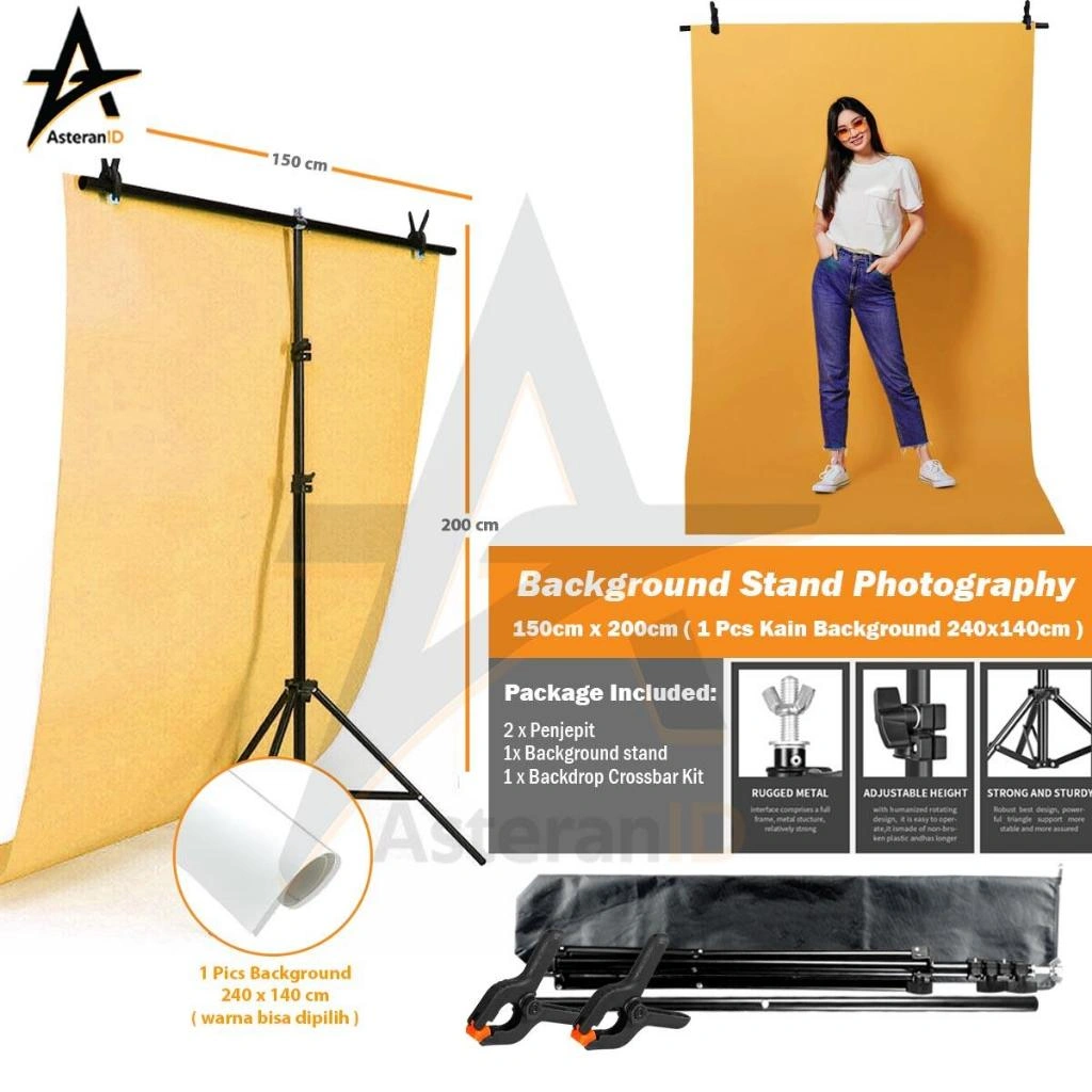 Paket Background Stand 2M + Background Studio Foto 240x140