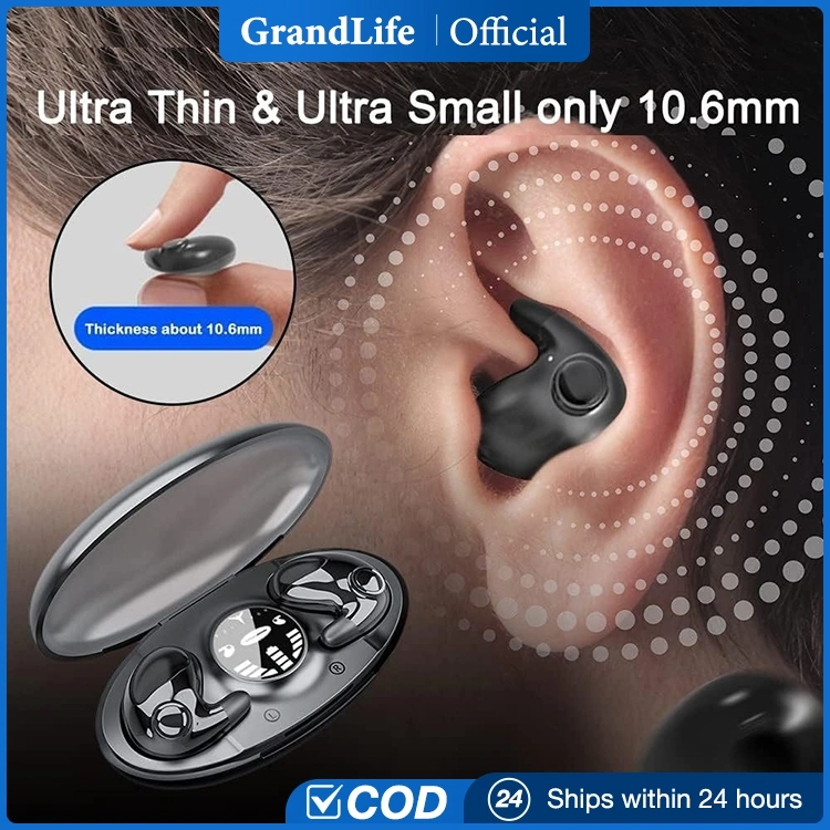 GL Nirkabel Tidur Tak Terlihat Earphone 100% Original Headset Bluetooth 5.3 Mini Invisible Sleep Wireless Earbuds In-Ear TWS Headphones Noise Reduction Wireless Bluetooth Earphone Tahan Air Tampilan Digital LED dengan Mikrofon Kompatibel Android IOS Music
