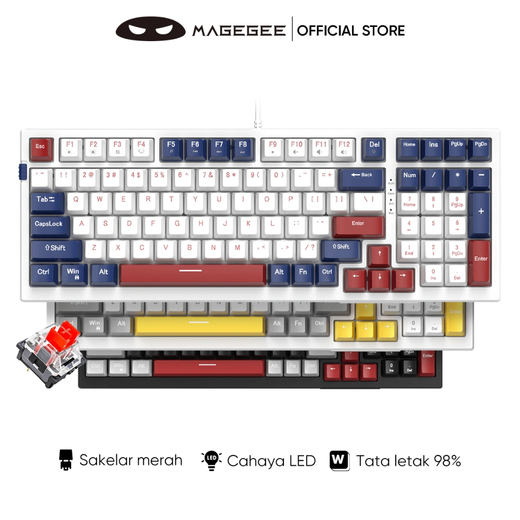 MAGEGEE Mechanical Keyboard Wired Gaming LED Light 95% Layout Blue Switch/Brown Switch/Red Switch SKY98
