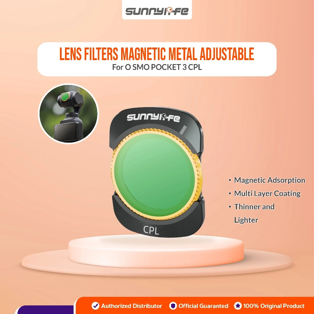 SUNNYLIFE CPL Circular Polarizer Filters Magnetic For DJI Osmo Pocket 3 Optical Filter Lensa Camera Kamera Acc Aksesoris Accessories Metal Adjustable