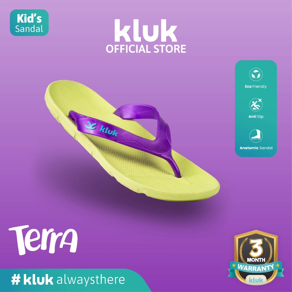 KLUK Sandal Jepit Anak - Terra Uno Meta GlowGreen - Anatomic Premium Kids Sandal [Metallic Strap]