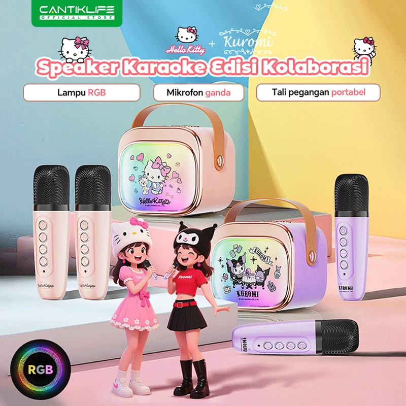 Speaker Karaoke Wireless Portabel – Suara HIFI 2 Mic Lampu RGB, Bluetooth 5.4 Mini & Praktis untuk Karaoke Indoor & Outdoor