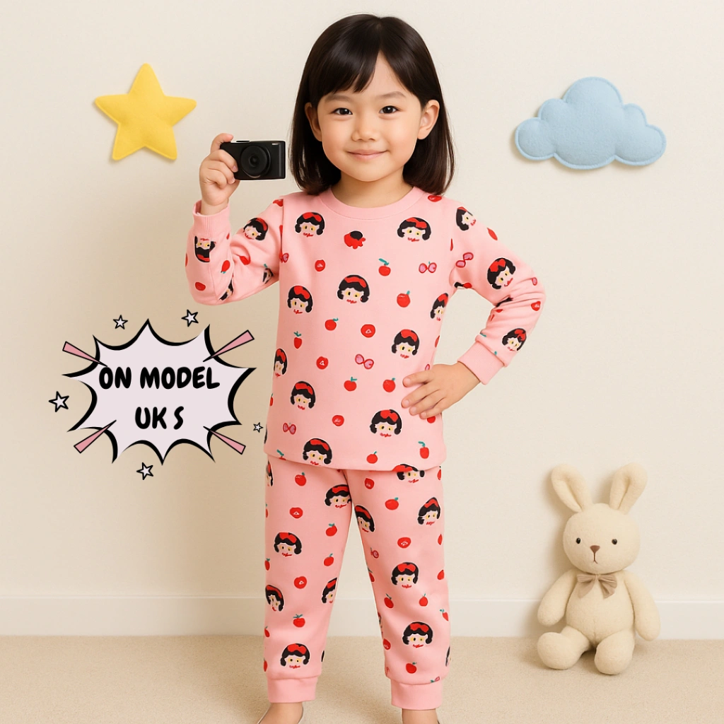Setelan Anak Piyama Ringer tee RED Lengan Panjang / Piyama Anak Bergambar Girl Series / Piyama Panjang / Baju Tidur Anak 1011