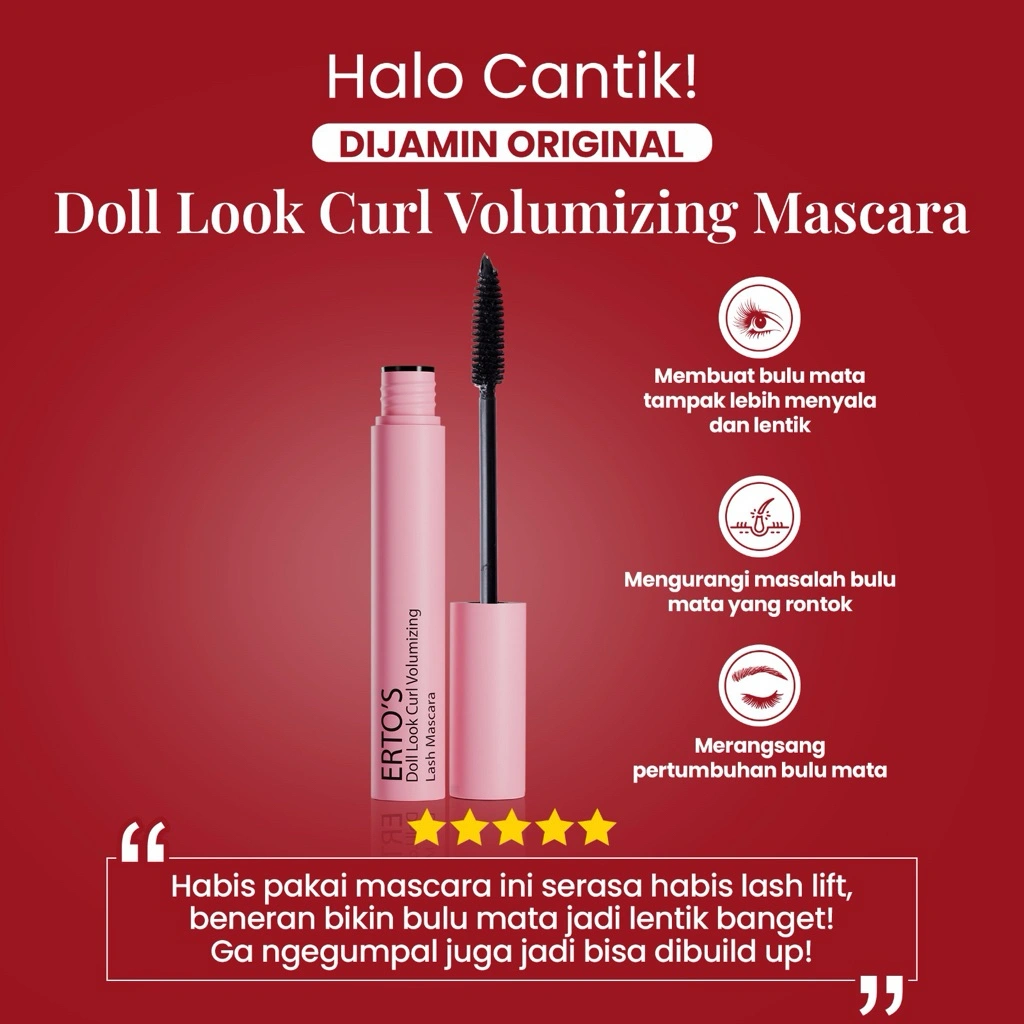 ERTO'S Mascara Tahan lama 24 Jam No Smudge Waterproof / maskara viral ertos doll's look curl maskara