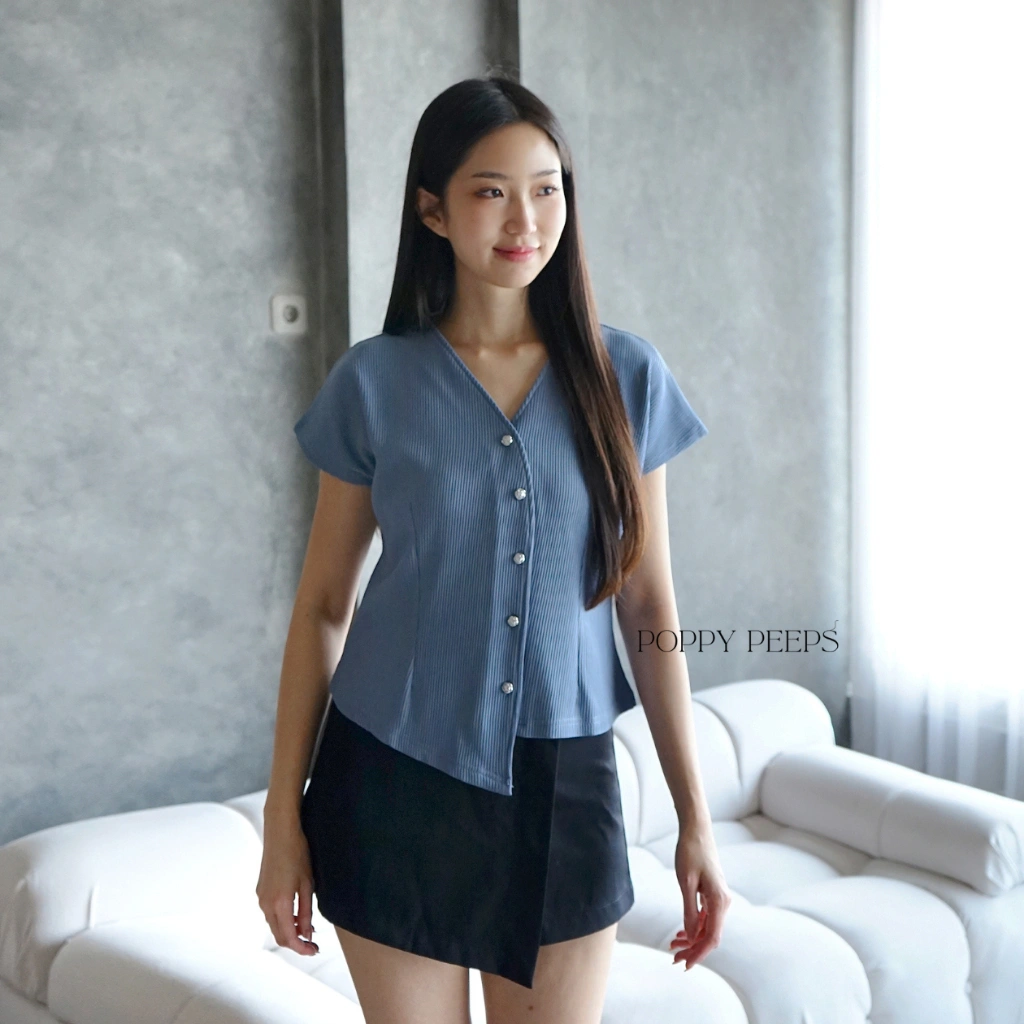 [ Poppypeeps ] EDEN TOP / Top Basic Knit / Atasan Kancing Wanita / Blouse Ribbed Knit Wanita